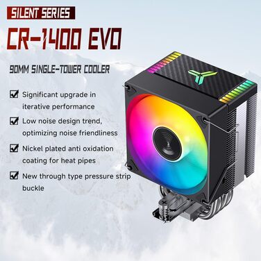 Охолоджувач CPU TZMRIT CR-1400 EVO: 180W TDP, 4 теплові трубки, RGB вентилятор PWM 92mm, для Intel LGA 115X/1200/1700, AM4/AM5