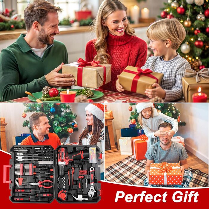 Набір інструментів TLGREEN 138-tlg з акумуляторним шуруповертом 12V, червоний. Для ремонту, обслуговування, DIY