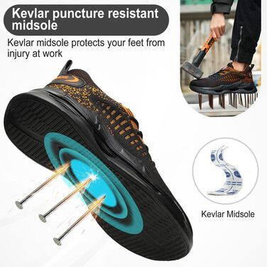 Чоловічі робочі черевики S1 з захистом від удару, антиковзаючі, безпечні черевики, розмір 38-46 EU, 43 EU, помаранчевий колір