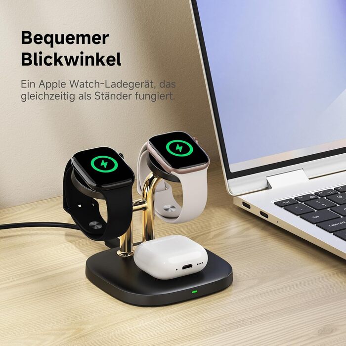 Зарядна станція SwanScout Doppel Watch 704A для Apple Watch 10/Ultra/9/8/7/6 та AirPods Pro (3.3W, без адаптера, чорний/золотий)