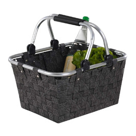 Корзина для покупок з ручками, 40 x 19,5 x 30 см, чорна, пластикова. Ідеально для покупок та зберігання.