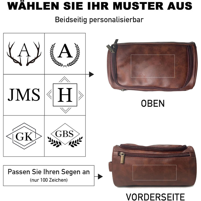 Чоловіча дорожня косметичка Easycosy з лазерним гравіюванням імені, з натуральної шкіри, набір 2в1 (косметичка + гачок для підвішування), ідеальний подарунок для чоловіків, тата, дідуся, колеги, червоно-коричневого кольору