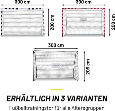 Ворота для футболу Dunlop - 240 x 160 x 85 / 120 x 300 x 200 см - Металеві - Аксесуар для футбольного тренування для всіх вікових груп - Легка збірка - (Чорний/Білий, 300x200x90 см)