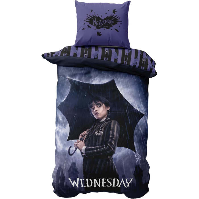 Комплект постільної білизни Wednesday Addams 135x200: ковдра та наволочки, мікрофібра, для дітей та підлітків