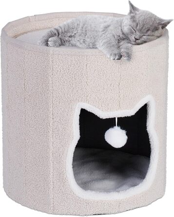 Будиночок для кота Relaxdays з подушкою та іграшками, бежевий, 40x39 см