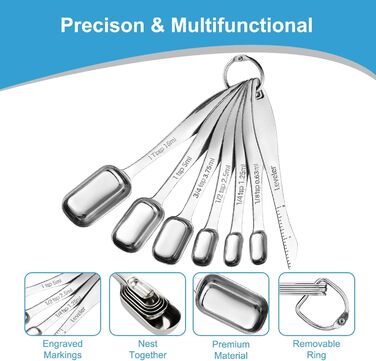 22-Piece Measuring Cups and Spoons Set, Stainless Steel Measuring Spoon Set and Stackable Measuring Cups with Lid for Liquid and Dry Ingredients, Cooking Baking Gadgets