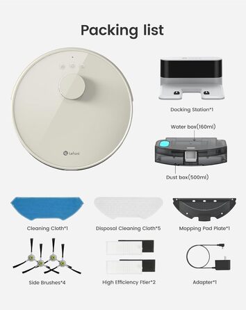 Робот-пилосос LEFANT з картографією, навігацією лазером, WiFi/APP/Alexa, для твердих підлог та шерсті тварин