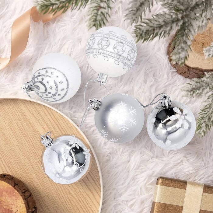 30 шт. Новорічні кулі - набір прикрас для ялинки, 6 см, блакитний та сріблястий, ручної роботи з гачком