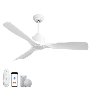 Сучасний стельовий вентилятор 132 см Zeitgemäß з LED-підсвічуванням та пультом керування, матовий білий колір, тихий DC-двигун, висока продуктивність, 6 швидкостей