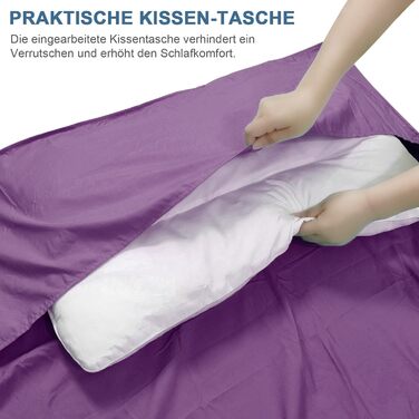 Спальний мішок туристичний 2в1 з мікрофібри, 220x95 см, для кемпінгу, хостелів та гірських притулків, зелений/фіолетовий