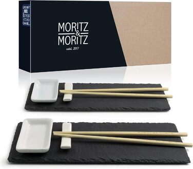 Набір для суші Moritz & Moritz з 10 елементів: шиферна таця з мисками для соусу (30x10 см) - суші посуд, шиферні тарілки, підставка для паличок