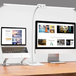 LED Desk Lamp with Adjustable Brightness - 1200 Lumens, Dual Head, Clamp-On for Home Office, Eye Protection, Gooseneck Design, Monitor Light with 5 Color Temperature & Brightness Levels (Metal Base)
