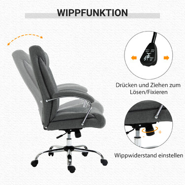 Vinsetto Ergonomic Office Chair, Height Adjustable with Rocking Function in Grey for Office and Home Office