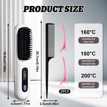 Бездротова щітка-випрямляч для волосся Mini, 160-200°C, LED дисплей, 3 температурні режими (M4)