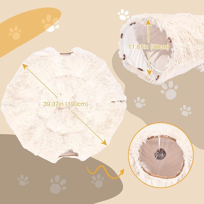 Cat Tunnel with Central Cushion, Soft Cat Toy Round Multi-Function Cat Bed - (Beige)