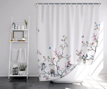 Дзеркальний душовий завіс LIVETTY з малюнком птахів, 180x210 см, тканинний, для ванної кімнати, антигрибковий, пральний, з 12 гачками