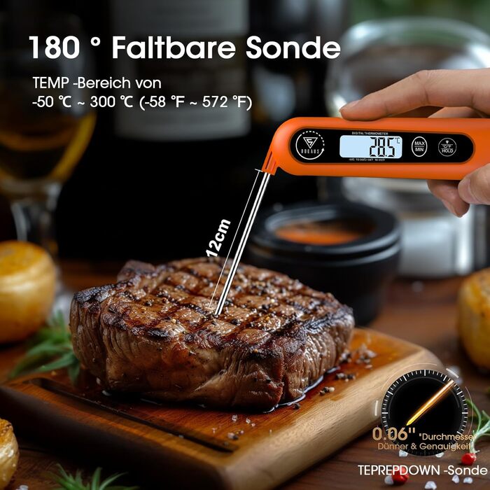 Цифровий кухонний термометр DOQAUS: для приготування, смаження та гриля. Швидкий LCD дисплей, автоматичне вмикання/вимикання.