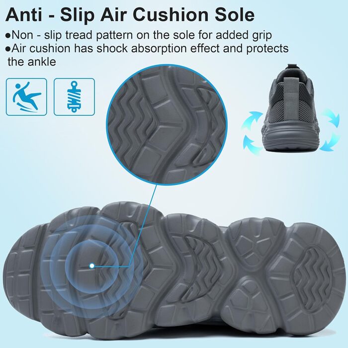 Черевики безпеки унісекс для чоловіків та жінок. Спортивні робочі черевики з металевим капами. Дихаючі, легкі, розміри 38-46 EU, сірий колір.