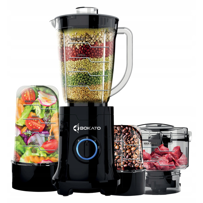 Стаціонарний блендер-завантажувач Nutribullet Bokato 800W з набором чаш 200/400/800 мл