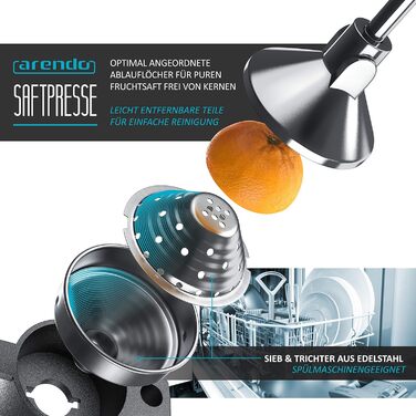 Arendo Manual Citrus Juicer - Stainless Steel Lever Press for Oranges, Grapefruits & Citrus Fruits - Heavy Duty