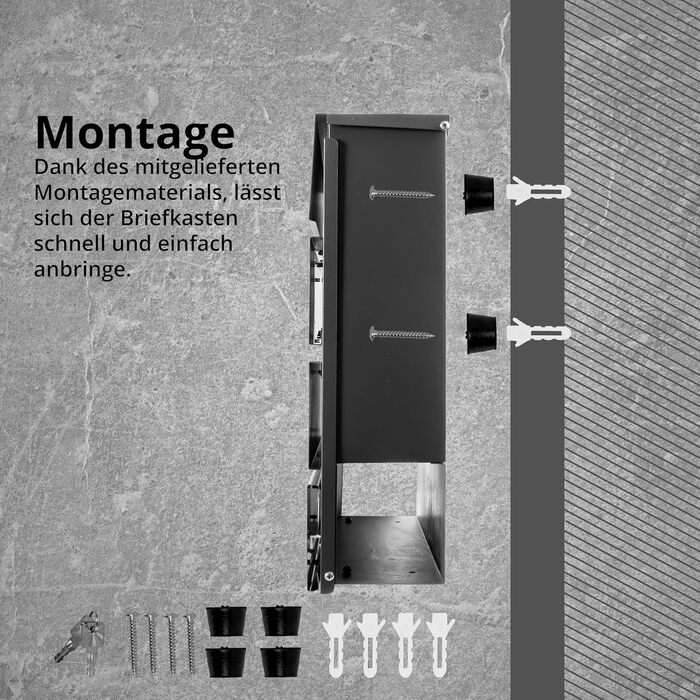 Поштовий ящик Grafner Premium персоналізований RAL 7016 з газетницею та 2 ключами, антрацитовий, з гравіюванням (ім'я, вулиця, номер будинку), комплект для монтажу