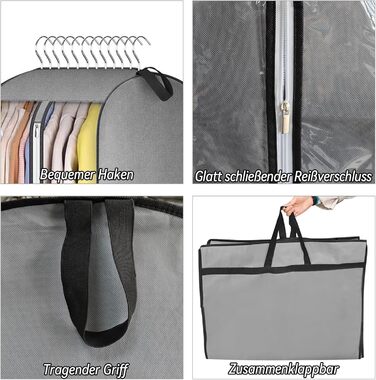 Чохли для одягу 2 шт. WwuHua, 110*60*25 см, сірі, з блискавкою, для костюмів, вечірніх суконь, пальто, жакеток