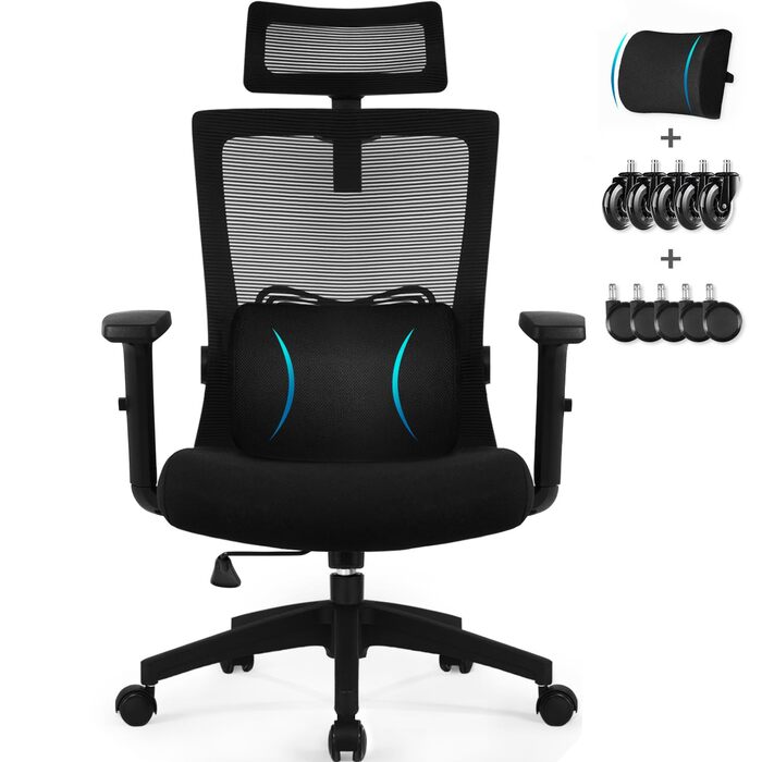 Ергономічне офісне крісло Daccormax з регульованою підтримкою голови та попереку, сітчасте, до 150 кг, темно-сіре