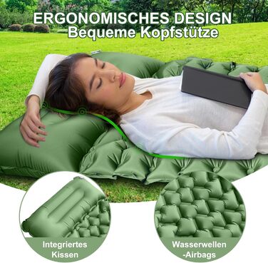 YOUXIU Self-Inflating Camping Mat - Lightweight, Waterproof Sleeping Pad with Foot Pump - Ideal for Hiking, Travel & Tent Use (Green)
