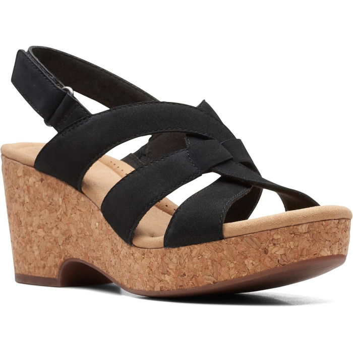 Босоніжки жіночі Clarks Giselle Beach з натуральної замші на танкетці, чорні (40 EU)