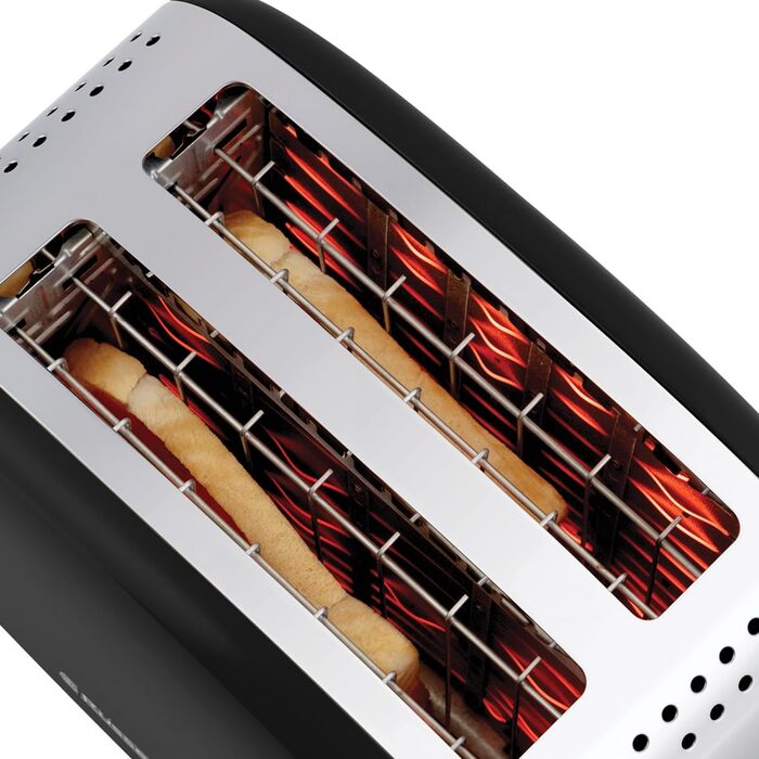 Тостер Russell Hobbs Colours Plus на 2 тости, нержавіюча сталь, чорний, з широкими відділеннями, підставкою для булочок, 6 режимів підсмажування, функцією розморожування, Lift & Look, 1600 Вт (26550-56)