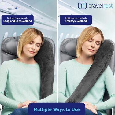 Travelrest® All-IN-ONE Premium Travel Pillow/Neck Pillow – washable plush cover with memory foam – ideal for airplanes, cars, trains, office naps (rolls up small)
