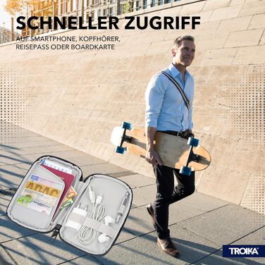TROIKA Smart Traveller and Cable Organizer Black TECH Traveller – Front Pocket, Zip Pocket, Card Slots – Polyester, Polyurethane, Tarpaulin (Canvas) – Black Original