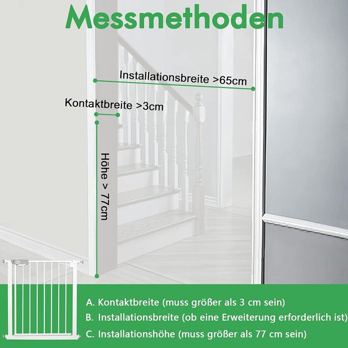 Захист для воріт/дверей від UISEBRT: сітка безпеки для дітей без свердління, 75-85 см, автоматичне закриття, метал, білий