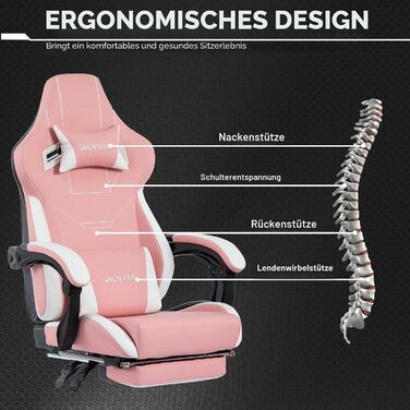 Геймерське крісло Ergonomisch з підставкою для ніг, регульоване, рожево-біле. Офісне крісло з підтримкою попереку для комп'ютера