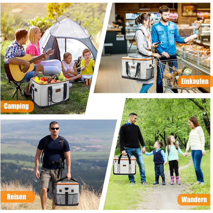 Сумка-холодильник INSMEER 48L для пікніків, кемпінгу та пляжу (сіра)