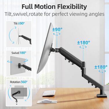 Кріплення для монітора MOUNTUP, 13-32 дюйми, 2-9 кг, VESA 75/100mm, газ-амортизатор, 360° оберт, регулювання висоти, нахил, EU8015B, Single arm