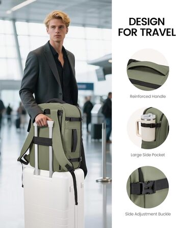 Рюкзак LOVEVOOK для ручної поклажі в літак 45x36x20, великий рюкзак для жінок з відділенням для ноутбука 17,3 дюйма, водонепроникний, підходить для Easyjet, для ділових поїздок та подорожей, (Зелений, 45 x 36 x 20 см (17,3 дюйма))