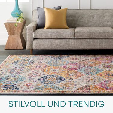 Килим Livabliss Sicily Vintage - 120x170 см, вітальня, їдальня, спальня, етно-стиль, колір: блакитний, гірчичний, чорний, сірий