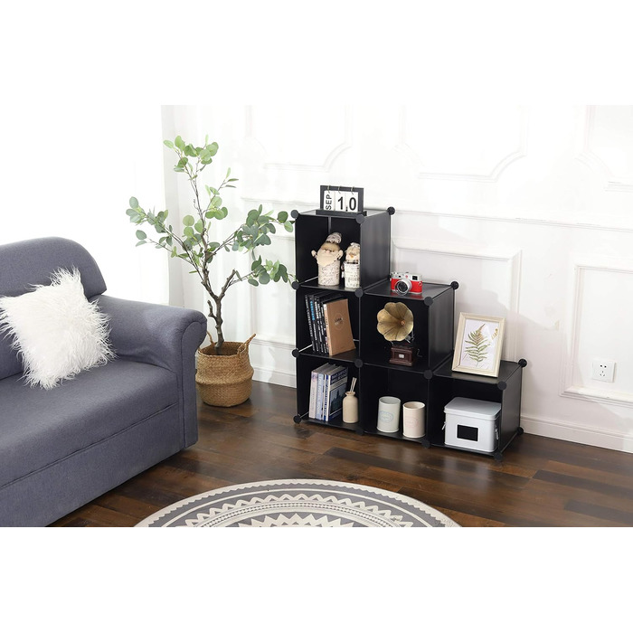 YCOCO Storage Shelf with 6 Cube Shelves, Bookshelf, Bookshelf for Bedroom, Office, Dorm Room, University, Living Room, Black.