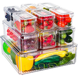 Refrigerator Organizer Set, 6-Piece Organizer Boxes for Refrigerator with Lids, Transparent Refrigerator Boxes Stackable, Storage Boxes for Refrigerator for Kitchen Cabinets (Model 1)