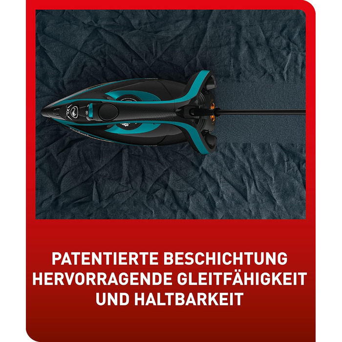 Tefal FV8066 Puregliss Steam Iron | 280 g/min Steam Boost | Vertical Steam | XL Water Filling Opening | Stable Rest | Anti-Scale System | Drip Stop | Auto Shut-Off | Black/Turquoise Black / Turquoise