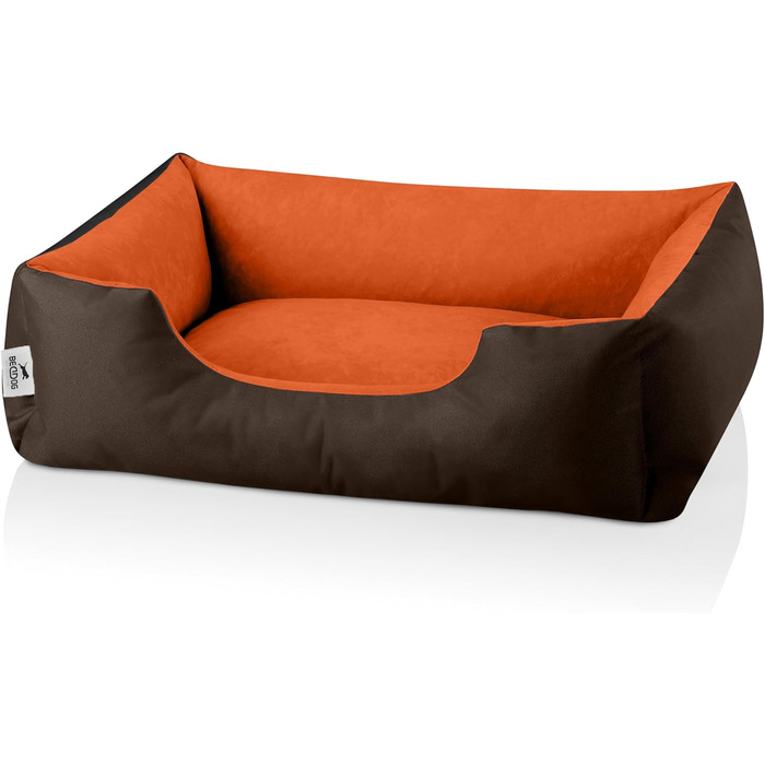 Ліжко для собак BedDog M - м'яке гніздо, корзина, диван, лежанка для маленьких собак SUNSET (колір коричневий/помаранчевий) розмір 70 x 55 x 18 см, знімний чохол, можна прати