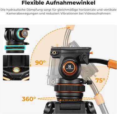 Штатив для камери K&F CONCEPT VA3+BV20: відео штатив з поворотним кріпленням, 184 см, для DSLR, відеокамер