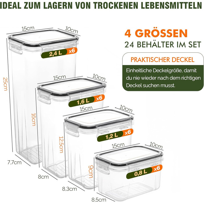 Набір контейнерів для зберігання Theo&Cleo (24 шт.) з кришкою, BPA-free, для кухні