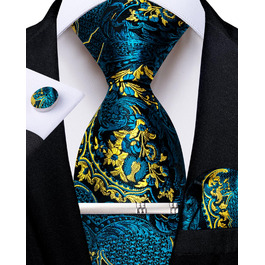 Краватка чоловіча Paisley з шовку, нагрудна хустинка, краваттянка, затискач для краватки - DiBanGu, для весілля та балу (Павіо-блакитний)