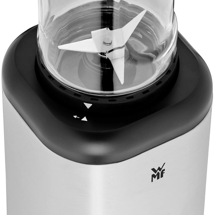 Блендер WMF Kult X Mix & Go Mini - електричний стаціонарний блендер з пляшкою 600мл, срібно-чорний