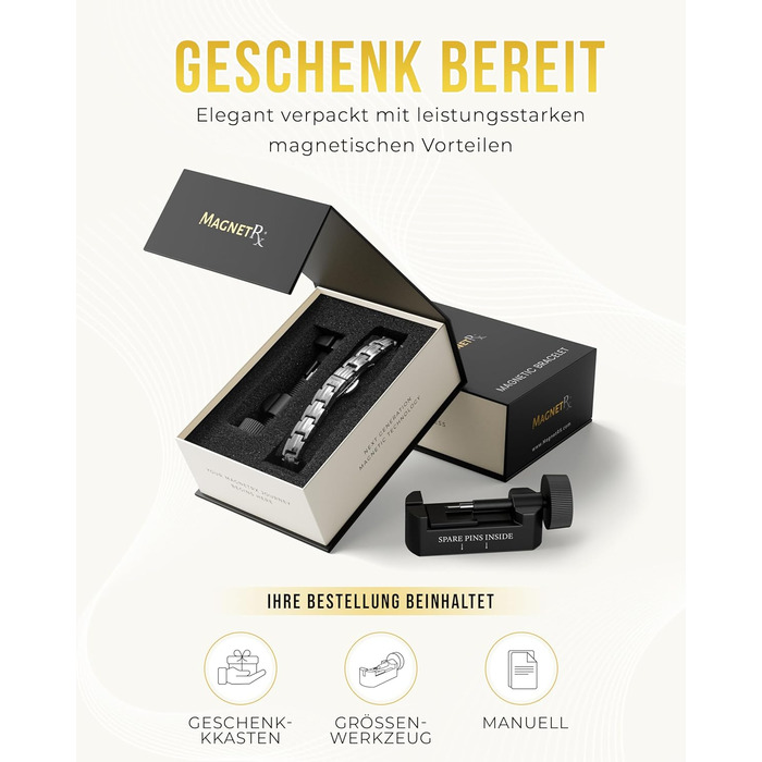 Браслет на руку MagnetRX® Ultrastarkes Titan Magnetarmband для жінок – титановий браслет з магнітами, регульована довжина, інструмент для визначення розміру, сріблястий (5x Strength)