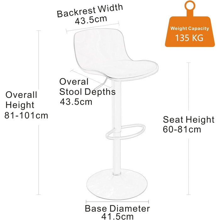 YOUNIKE Adjustable Bar Stools 2-Pack - Faux Leather Kitchen Bar Chairs with Backrest - Counter Height Stools for Bar & Kitchen