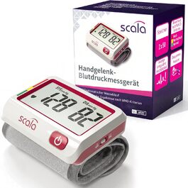 Тонометр на зап'ястя Scala SC 6027 A (червоний) – точний вимірювач артеріального тиску з індикатором ВООЗ, 85 місць пам'яті, Fuzzy Logic, з батарейками та коробкою, розмір манжети 13,5-19,5 см