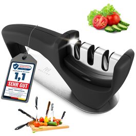 Точилка для ножів 3-ступенева, для сталевих та керамічних лез, з нековзною підкладкою, знімний точильний елемент, для дому та професійного використання, ергономічна ручка